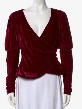 Cinq A Sept Theo Silk Velvet Wrap Top Plum XS Whimsigoth Romantic Puff Sleeve